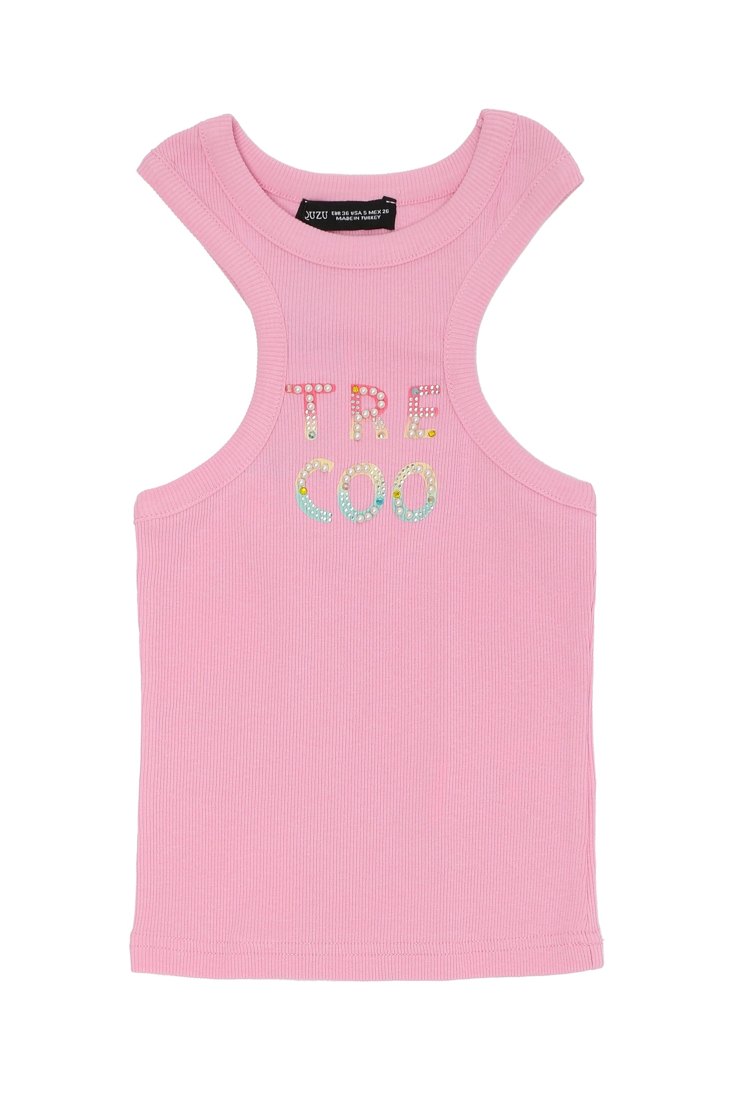 İnci Aksesuarlı Halter Yaka Crop Bluz Pembe