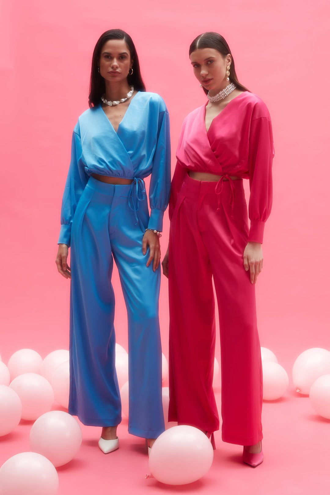 High Waist Satin Wide Leg Trousers Blue