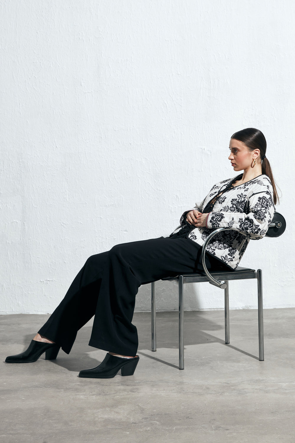 Pleated Wide Leg Trousers Black