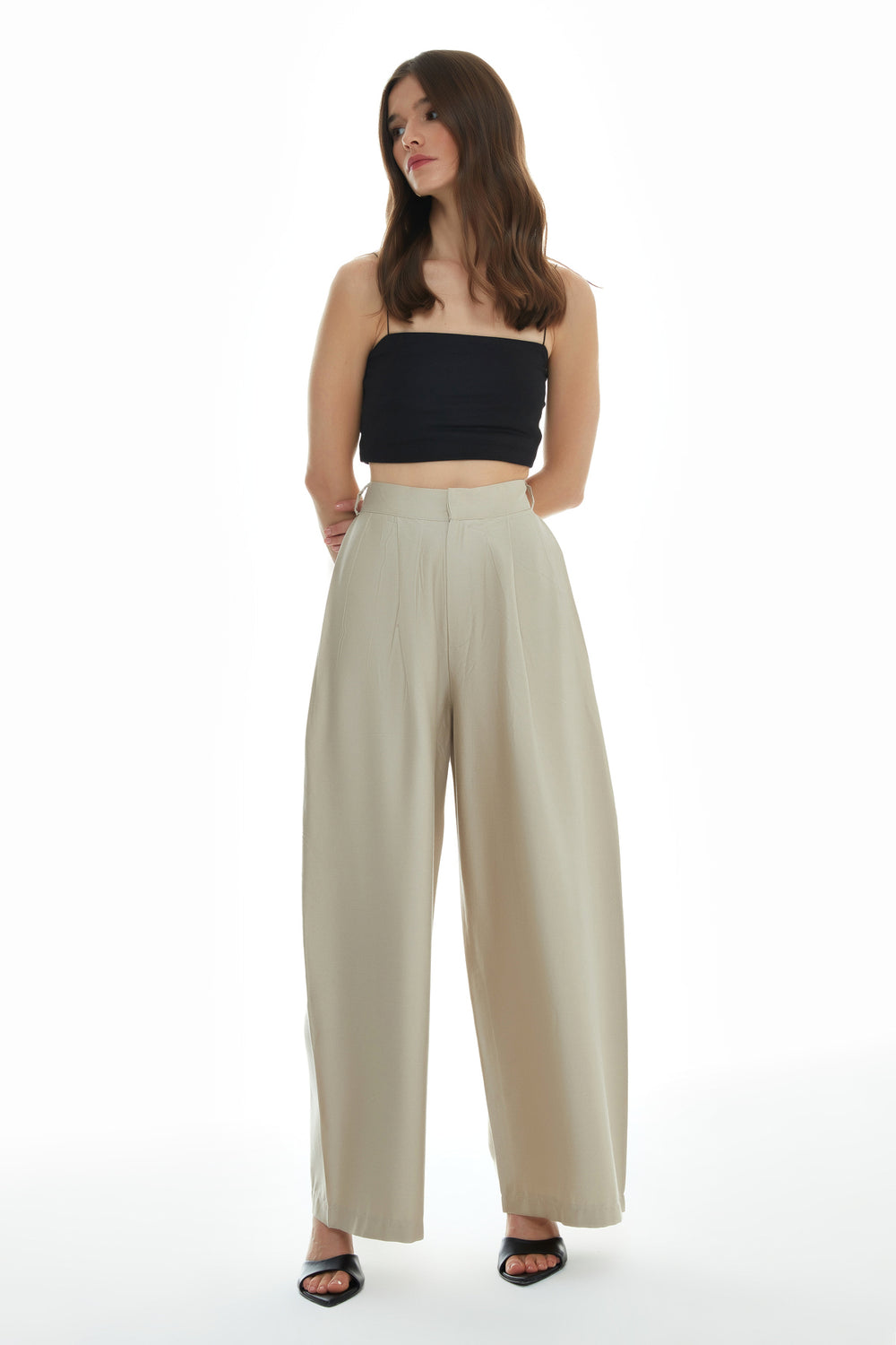 Pleated Wide Leg Trousers Stone