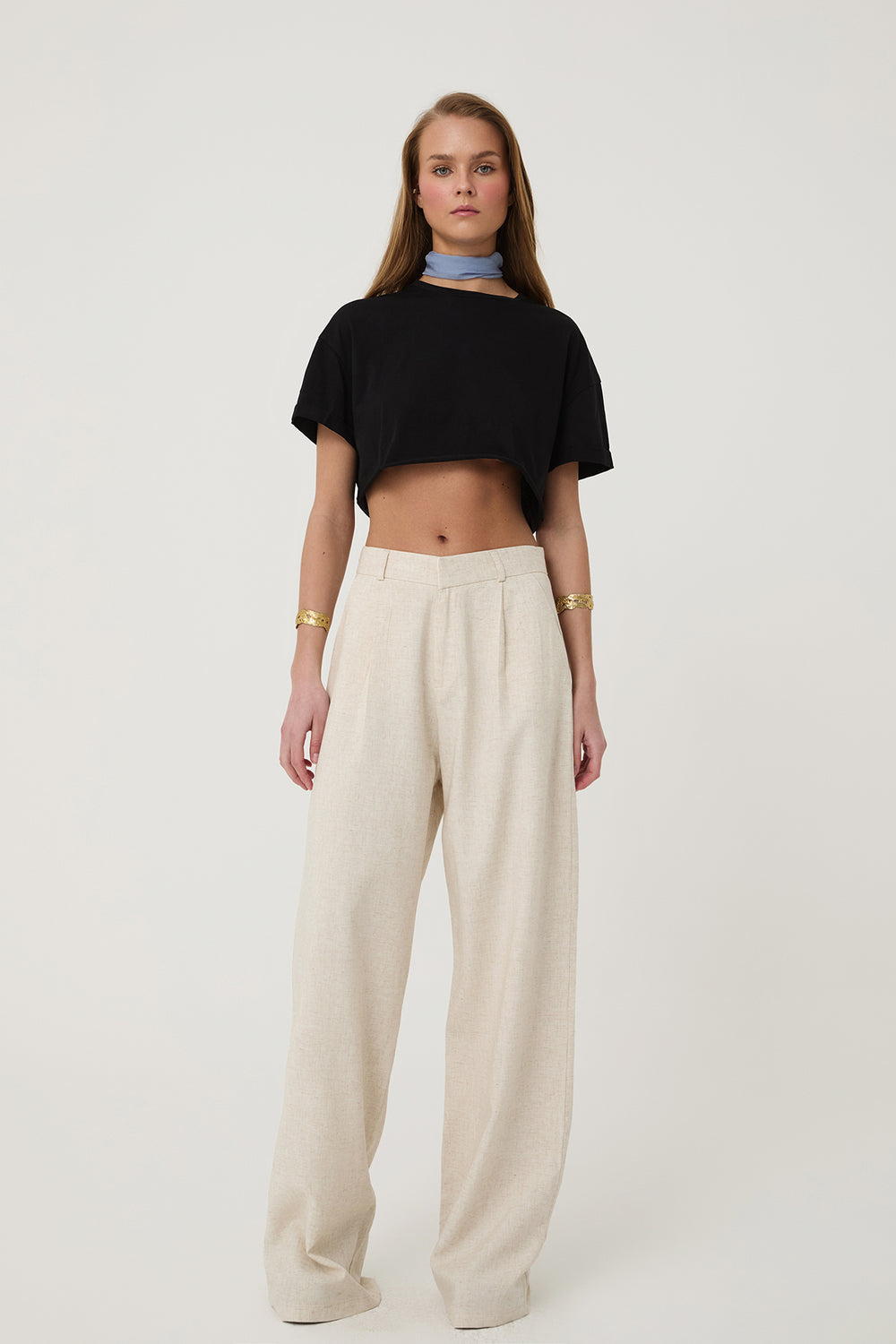 High Waist Palazzo Linen Trousers Natural