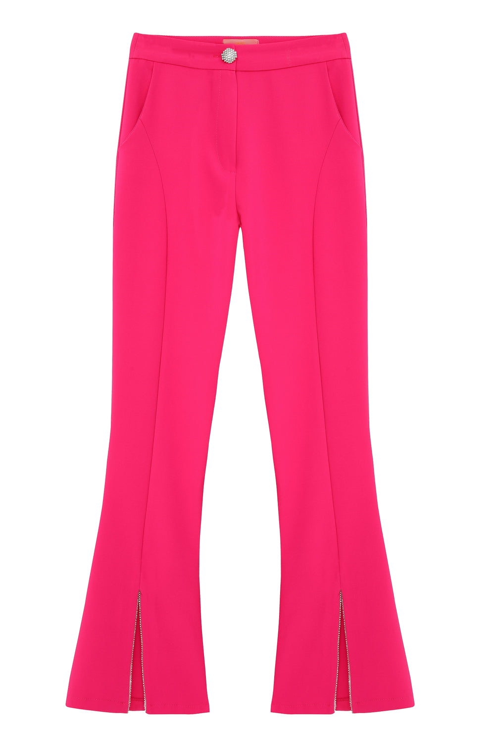 Slit Stone Detailed High Waist Trousers Fuchsia