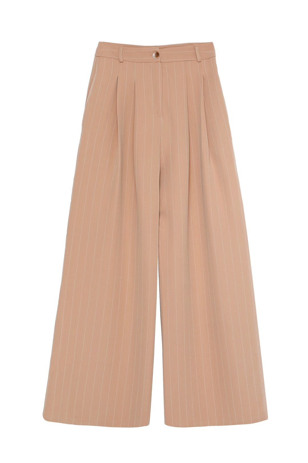 Line Detailed High Waist Trousers Beige