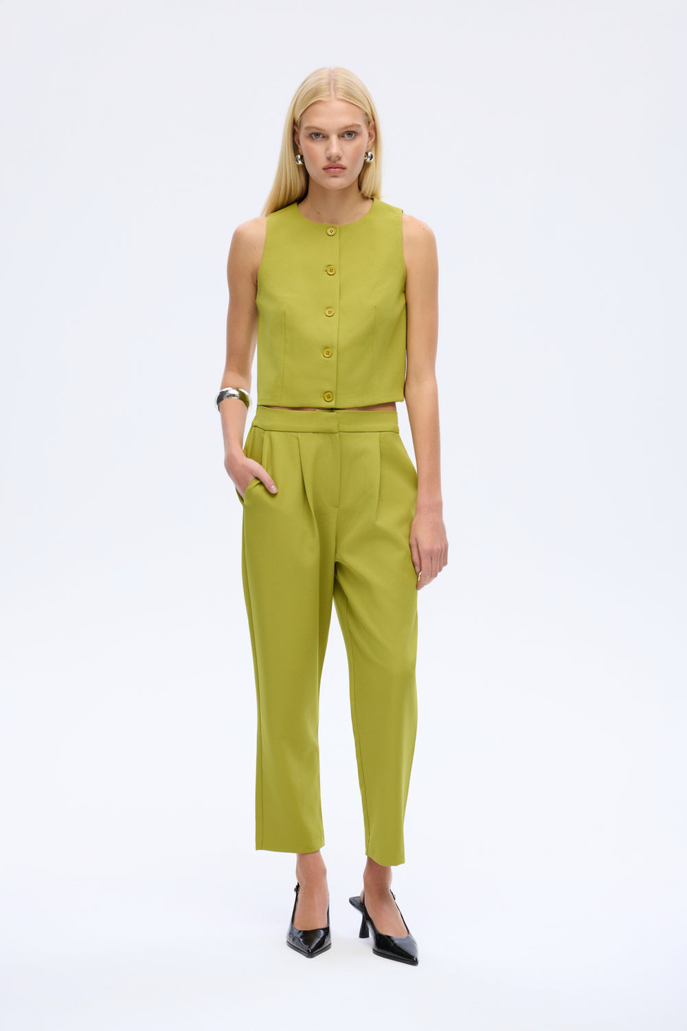 Beli Lastikli Kumaş Pantolon Olive