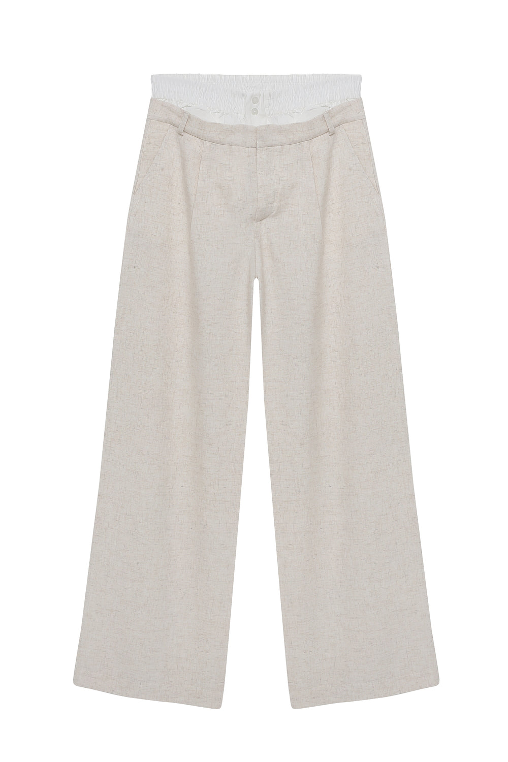 Waist Detailed Linen Palazzo Trousers Natural