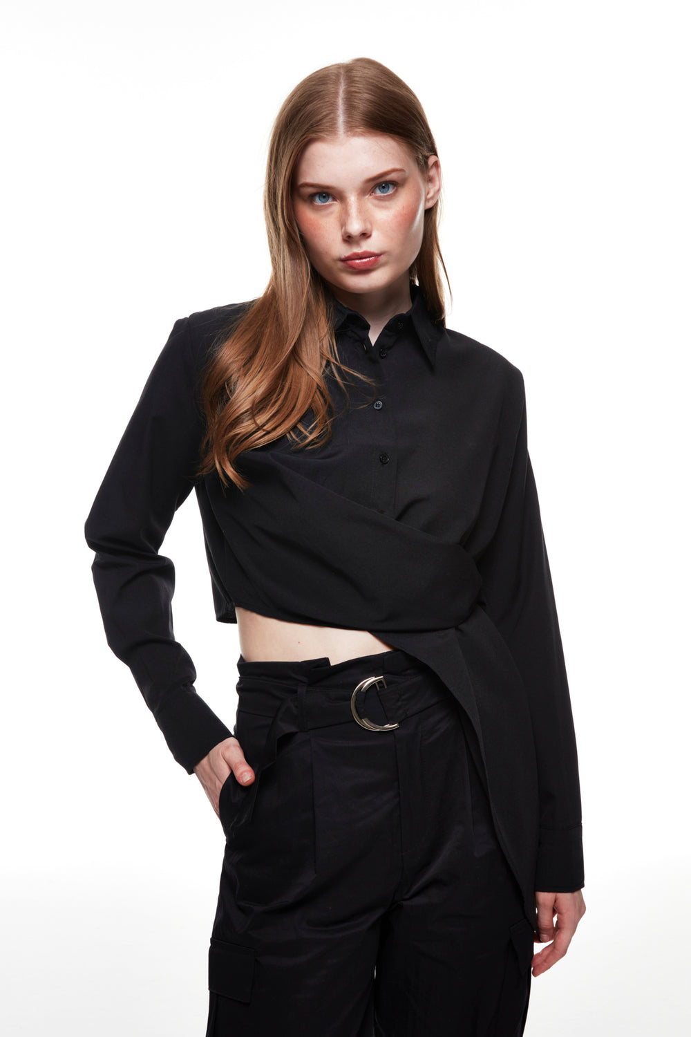 Tie Detailed Crop Shirt Black