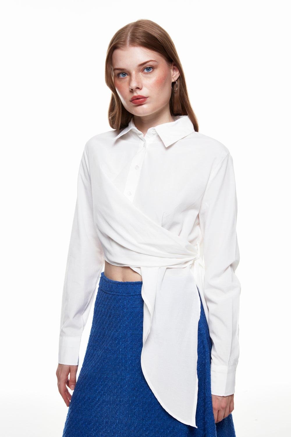 Tie Detailed Crop Shirt Ecru