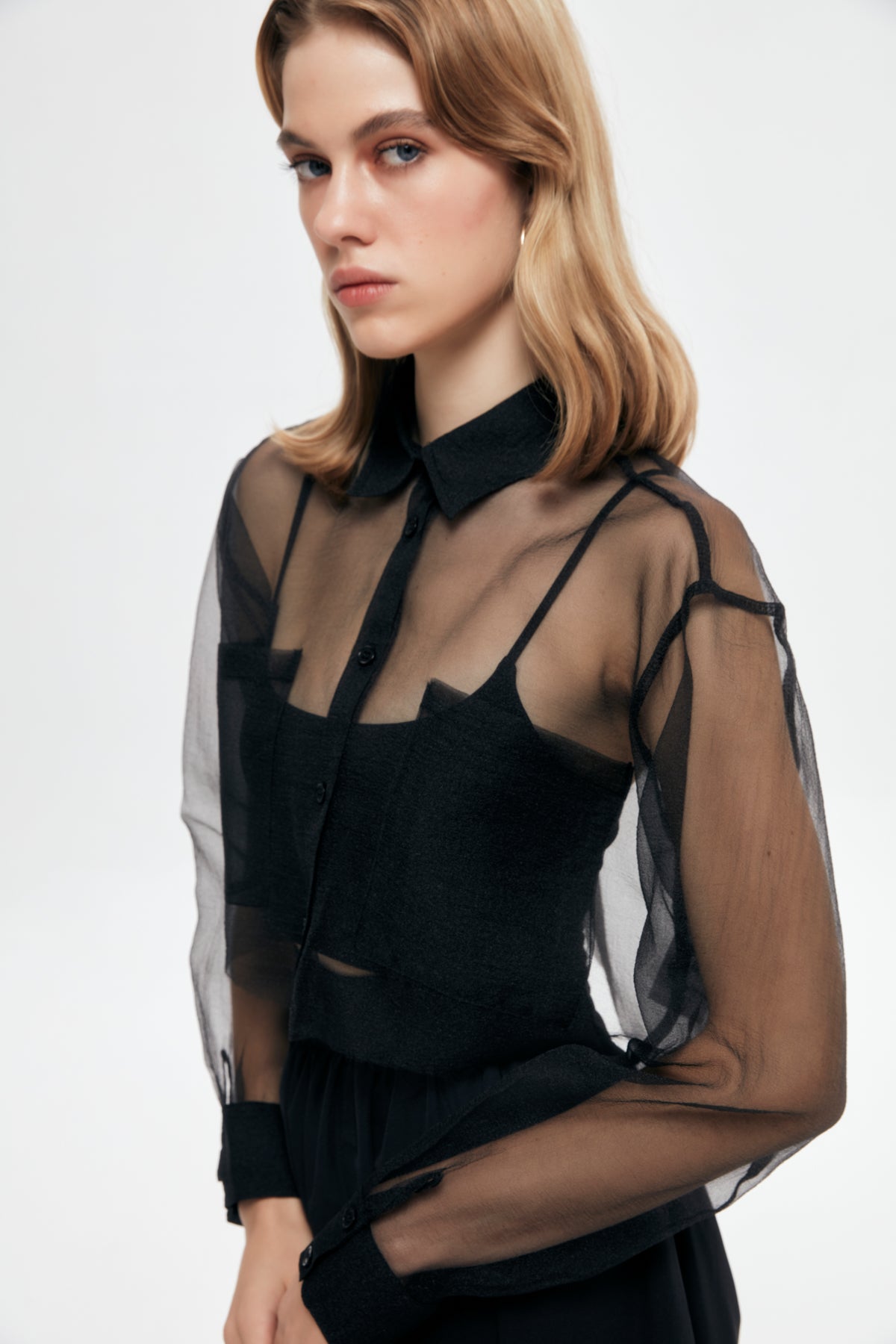 Organza Crop Shirt Black