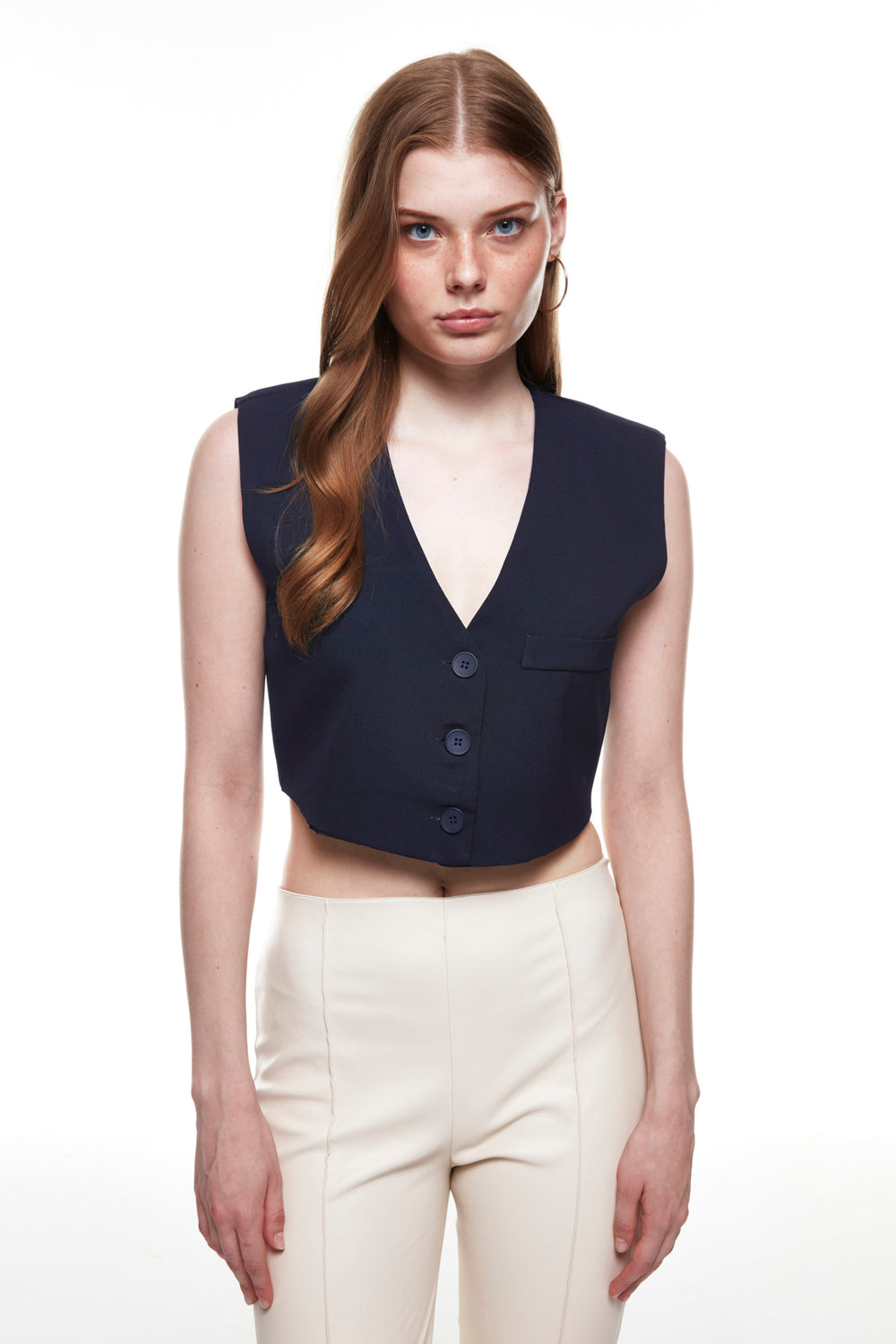 Button Detailed Vest Jacket Navy Blue