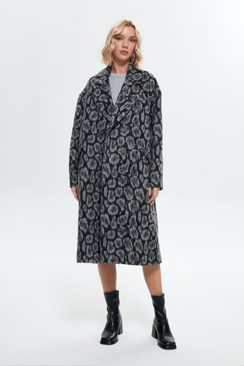 Patterned Long Stitching Coat Gray