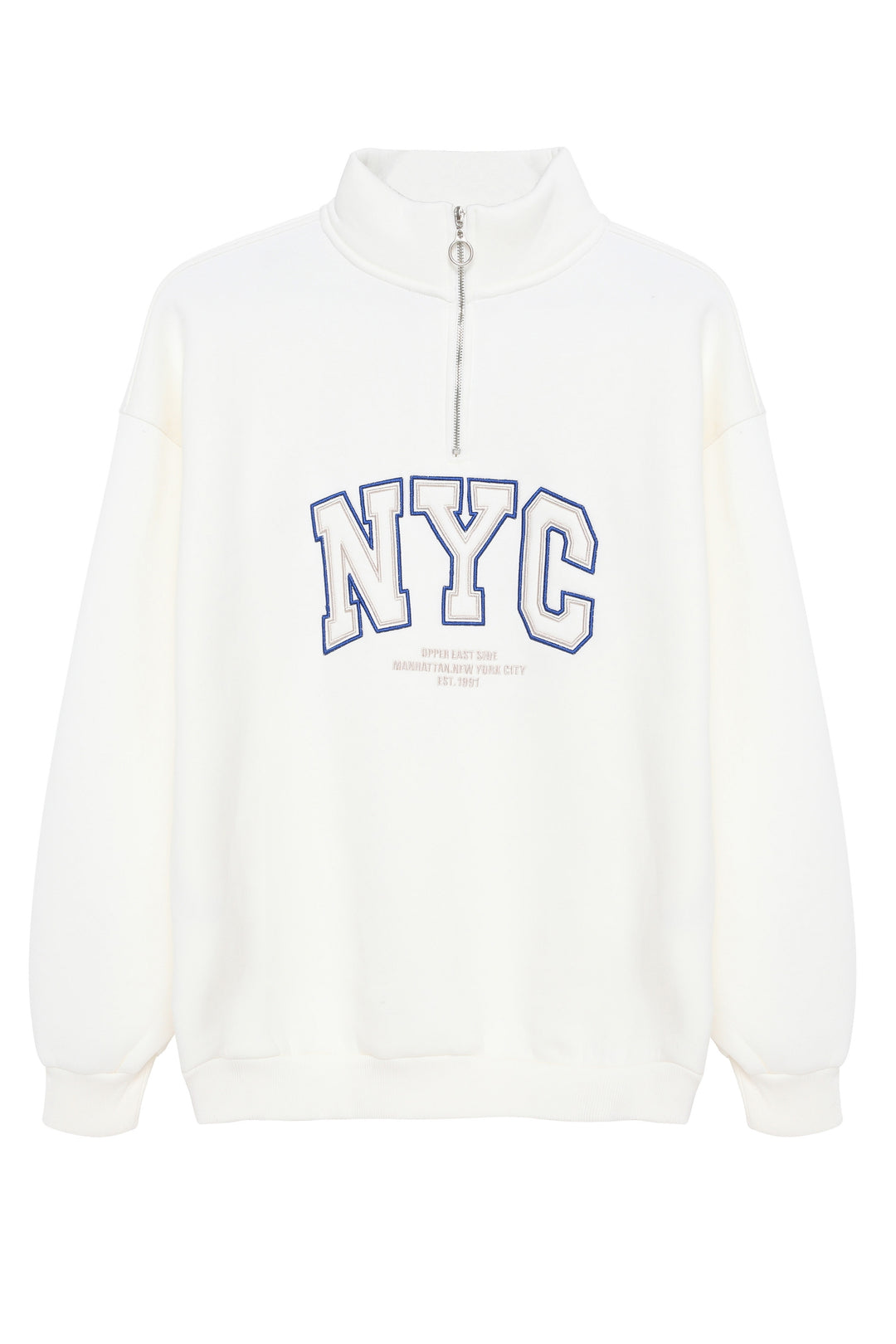 Yazı Baskılı Fermuarlı Sweatshirt Ekru