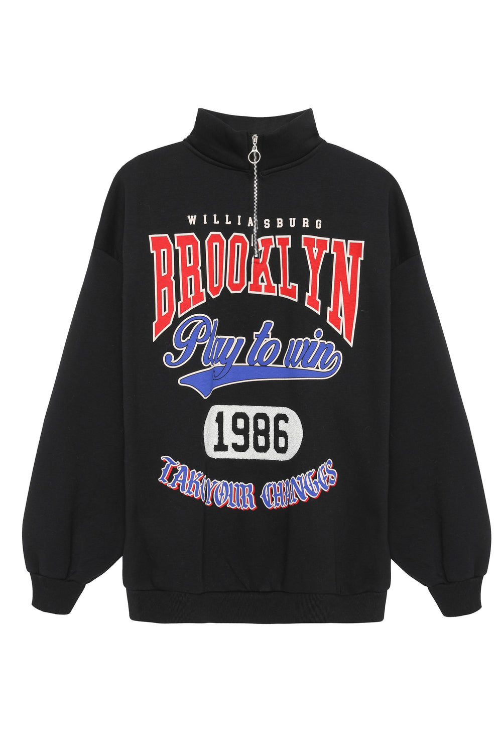 Colorful Text Oversize Sweatshirt Black