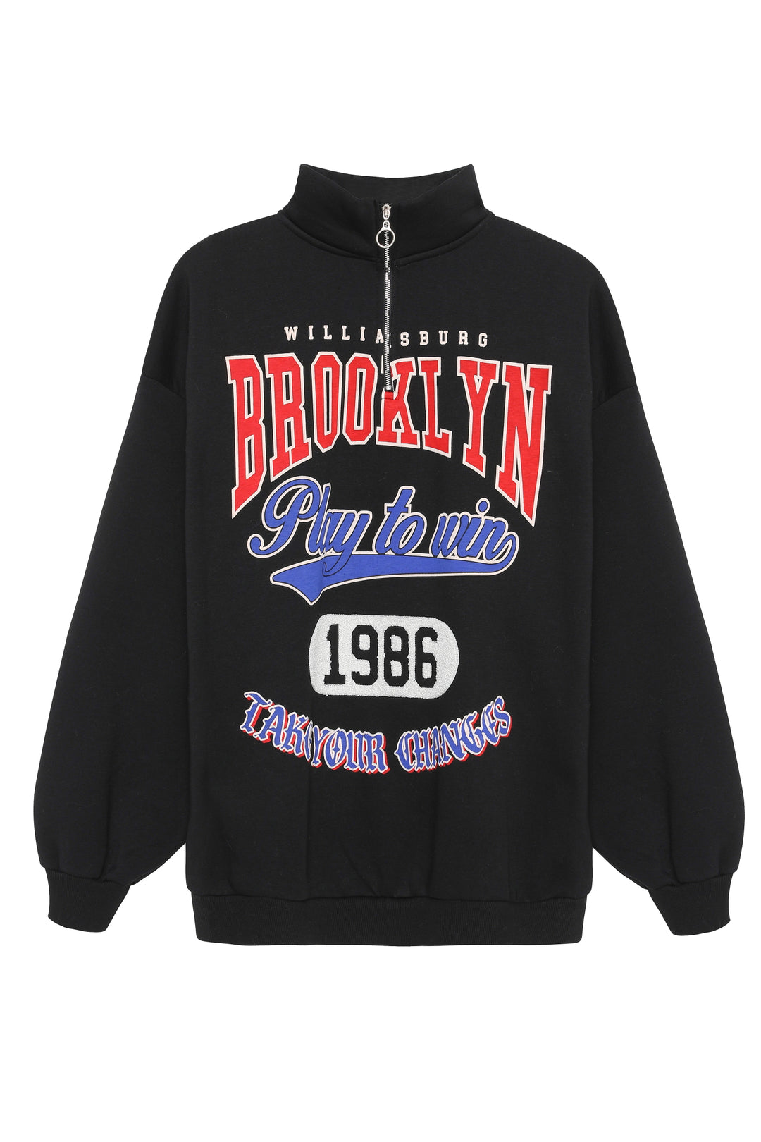 Colorful Text Oversize Sweatshirt Black