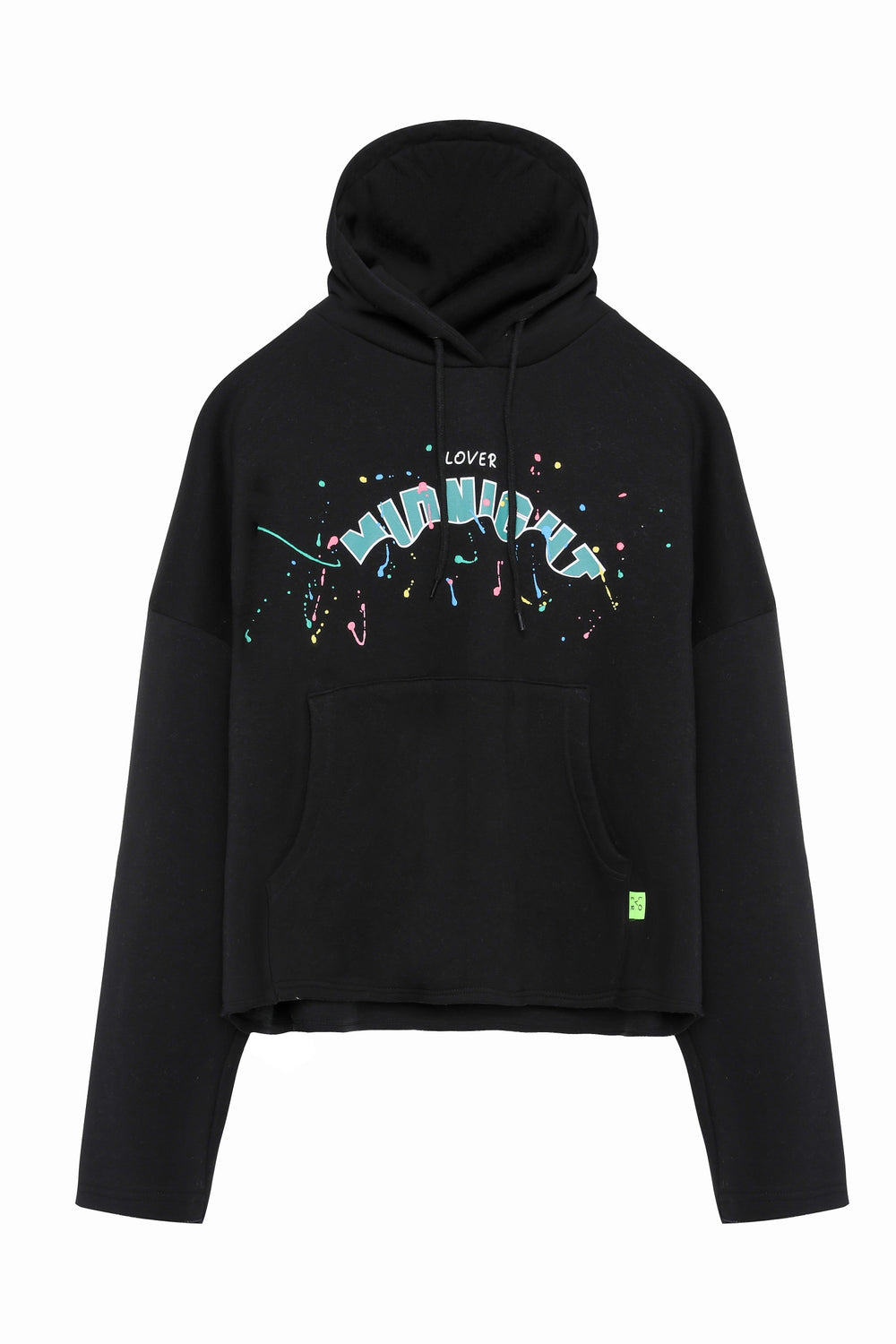 Print Detailed Hooded Sweatshirt Black