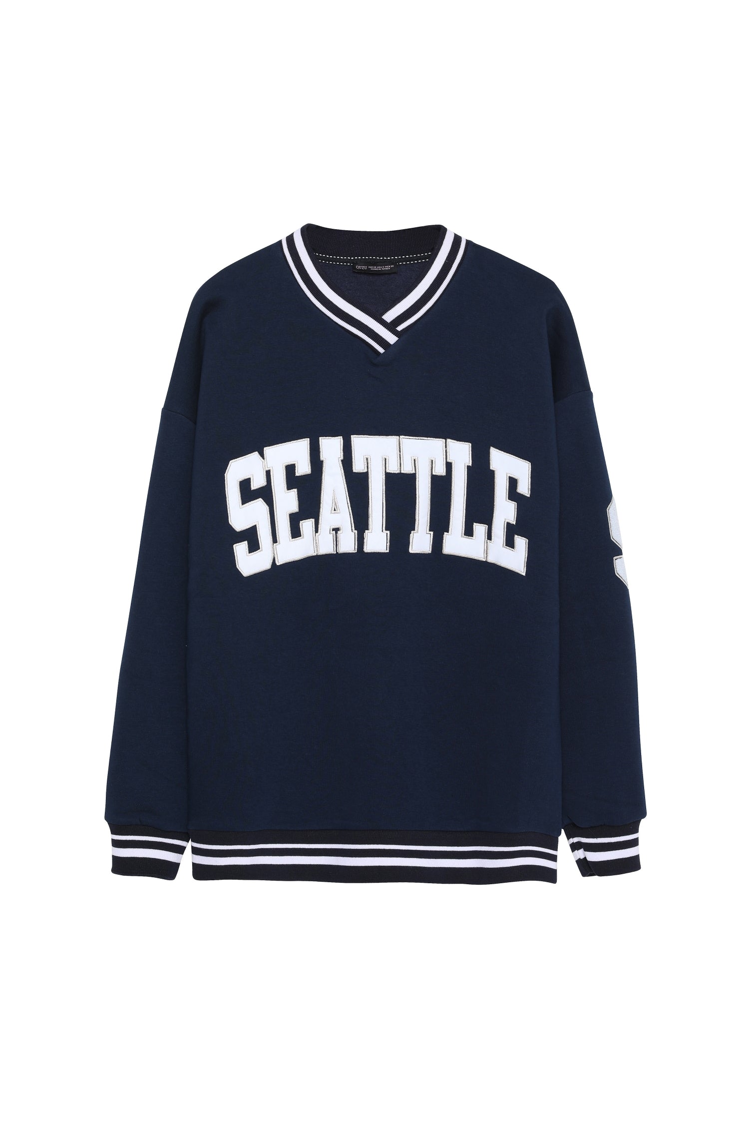 Rib Detailed Printed Sweatshirt Navy Blue