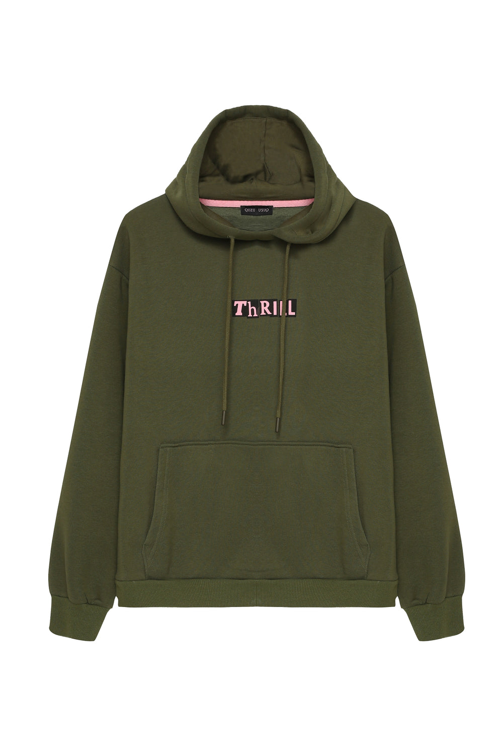 Print Detailed Hooded Sweatshirt Khaki