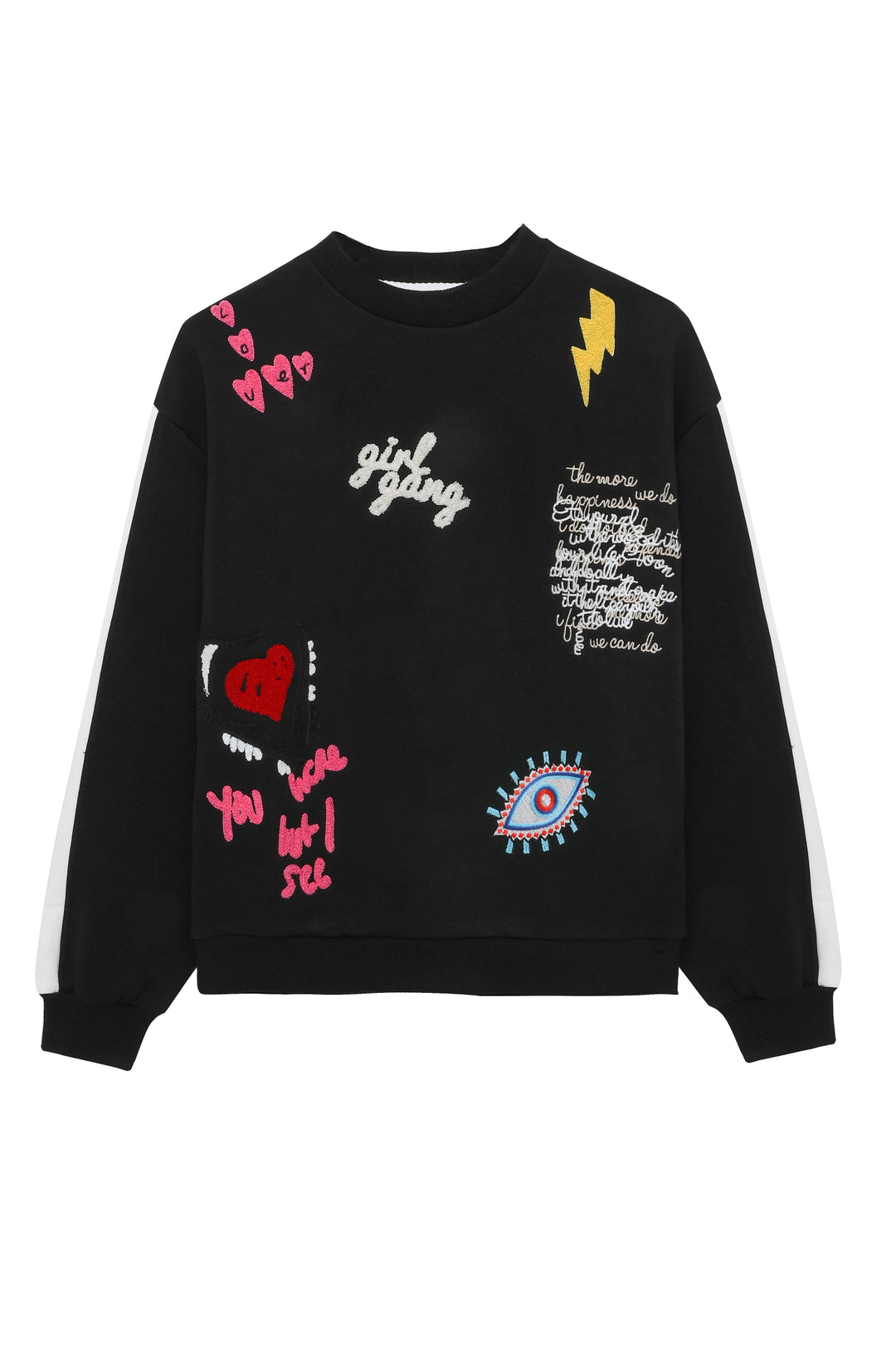 Renkli Nakış Baskılı Sweatshirt Siyah