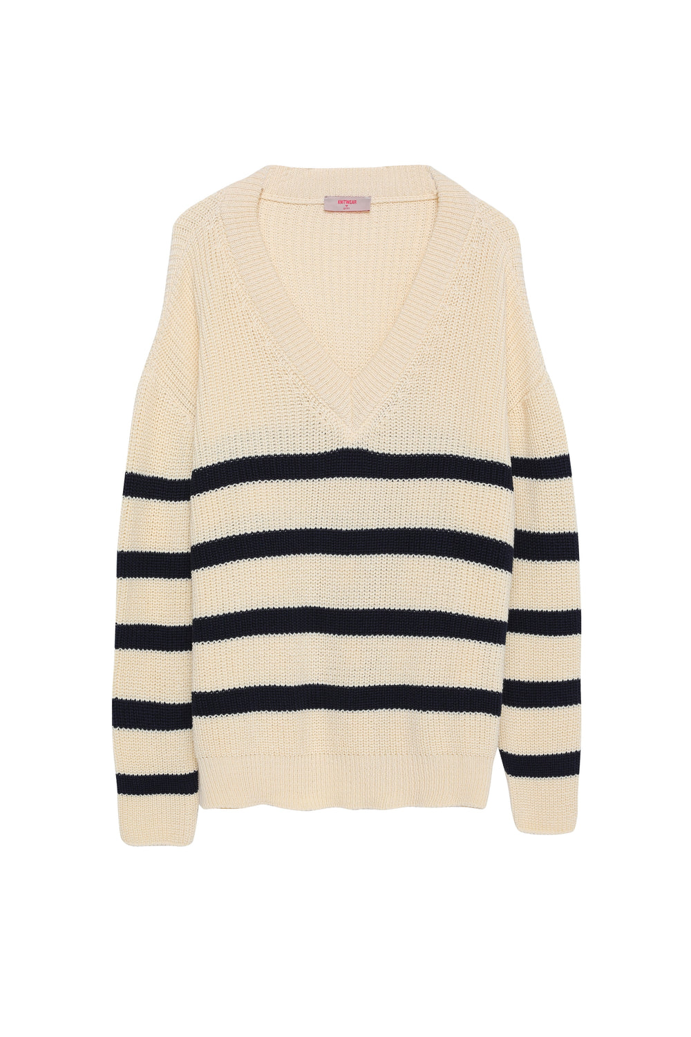 V-Neck Striped Knitwear Sweater Ecru-Navy Blue