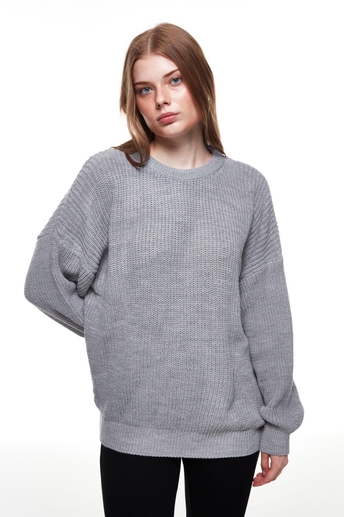 Crew Neck Knitted Sweater Gray