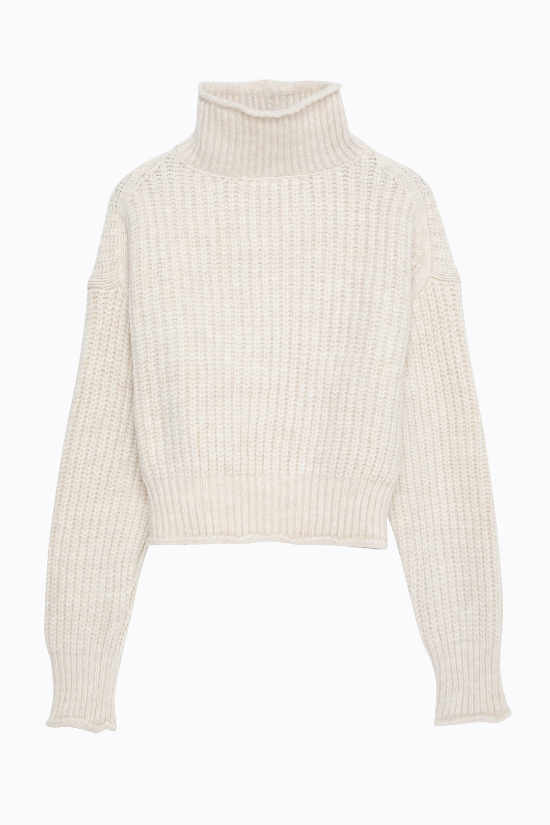 Örgü Detaylı Kalın Boğazlı Kazak Krem