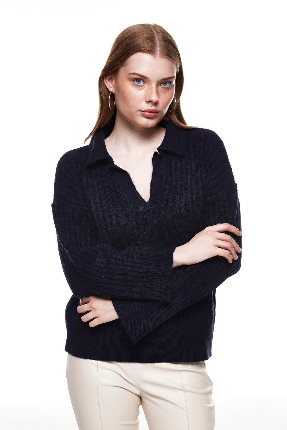 Polo Neck Knitwear Sweater Navy Blue