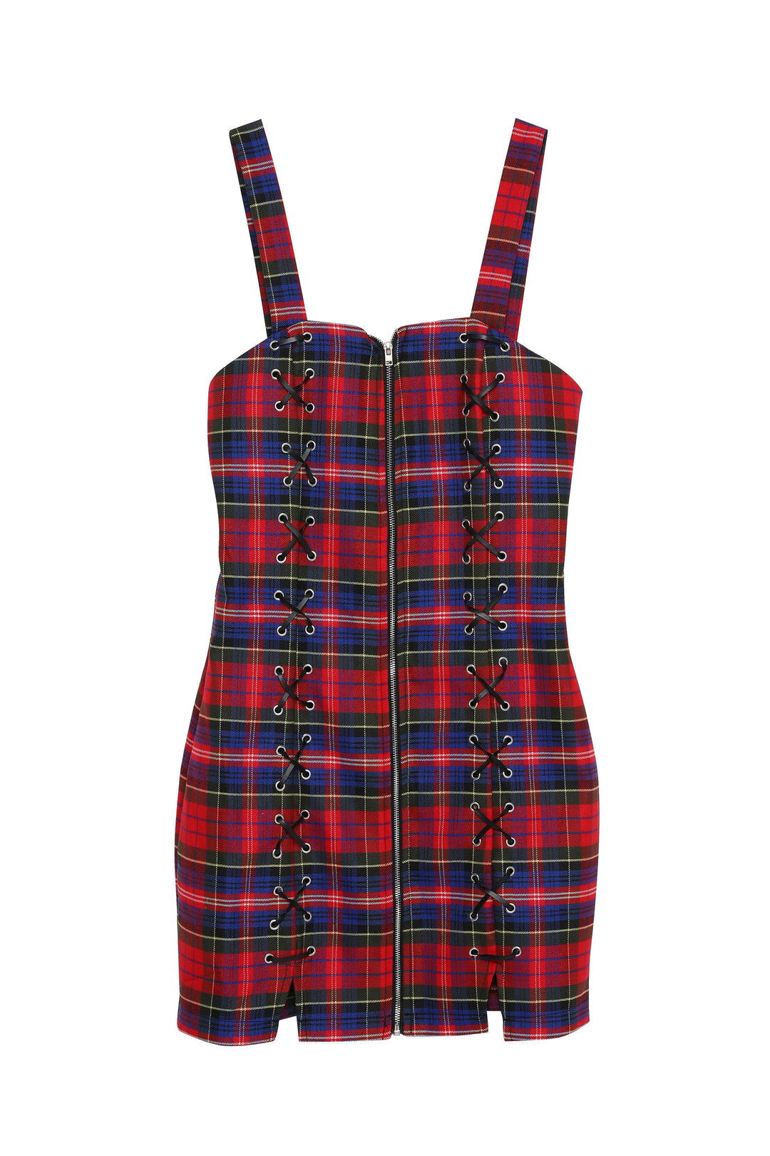 Zipper Detailed Plaid Mini Dress Red