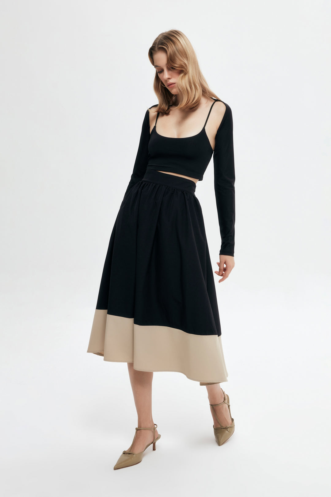 Pleat Detailed Midi Skirt Black
