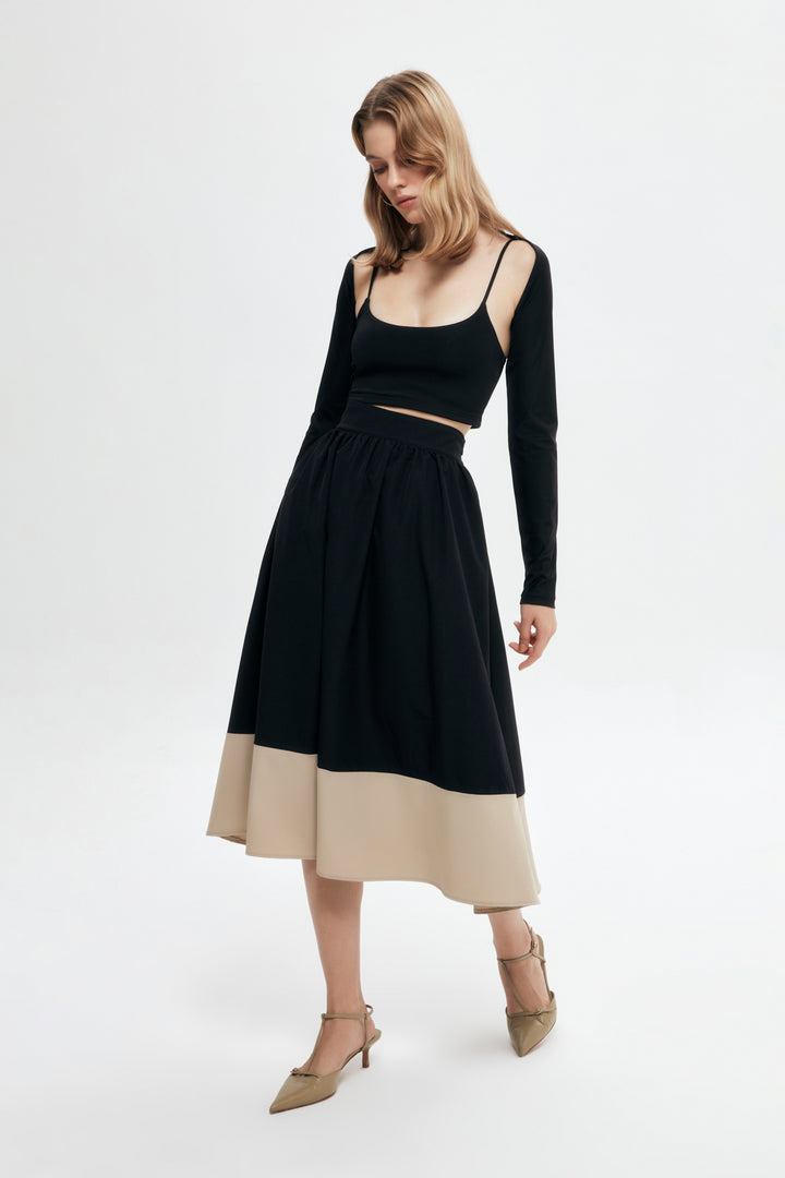 Pleat Detailed Midi Skirt Black