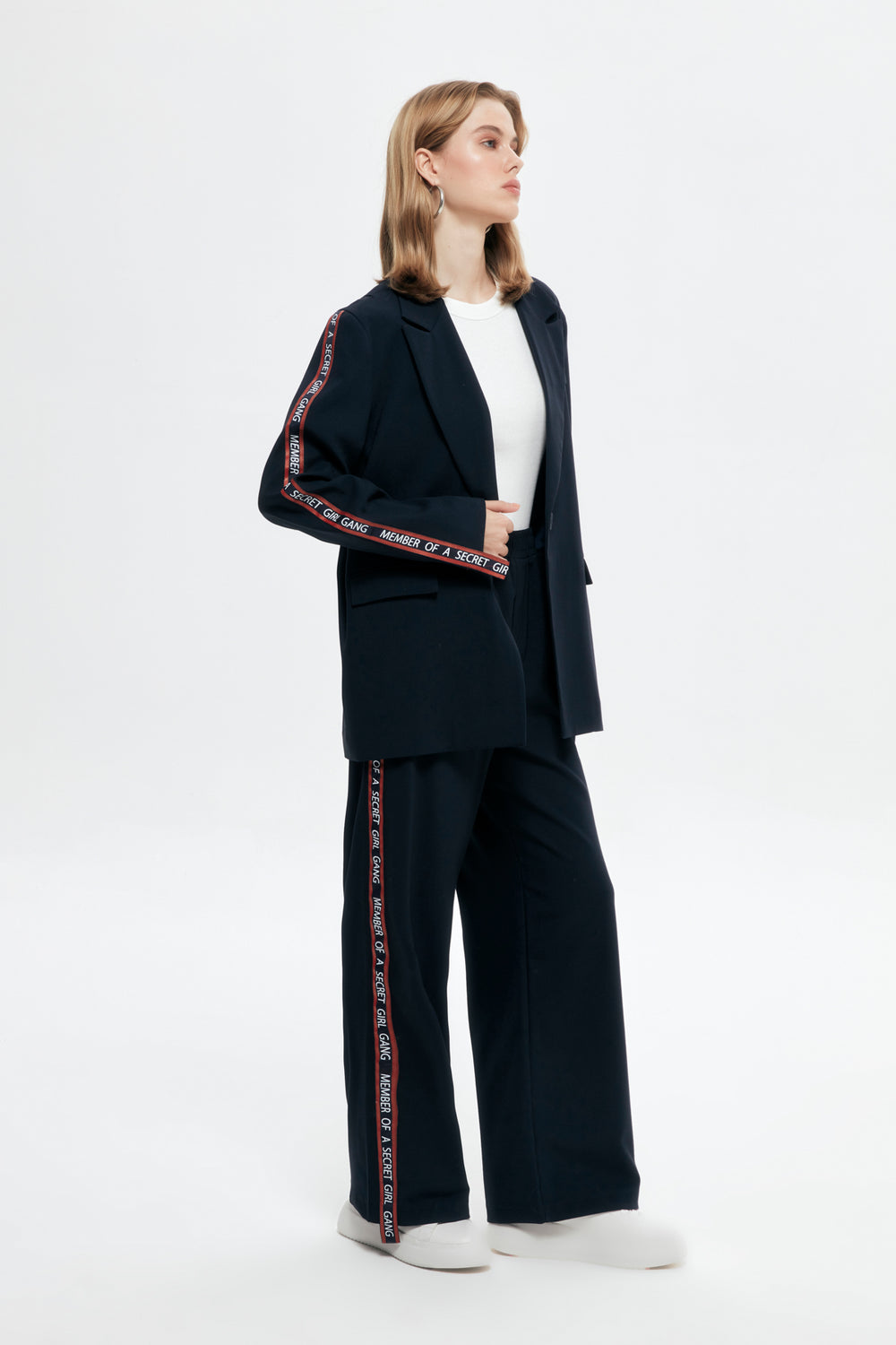 Stripe Detailed Blazer Jacket Navy Blue