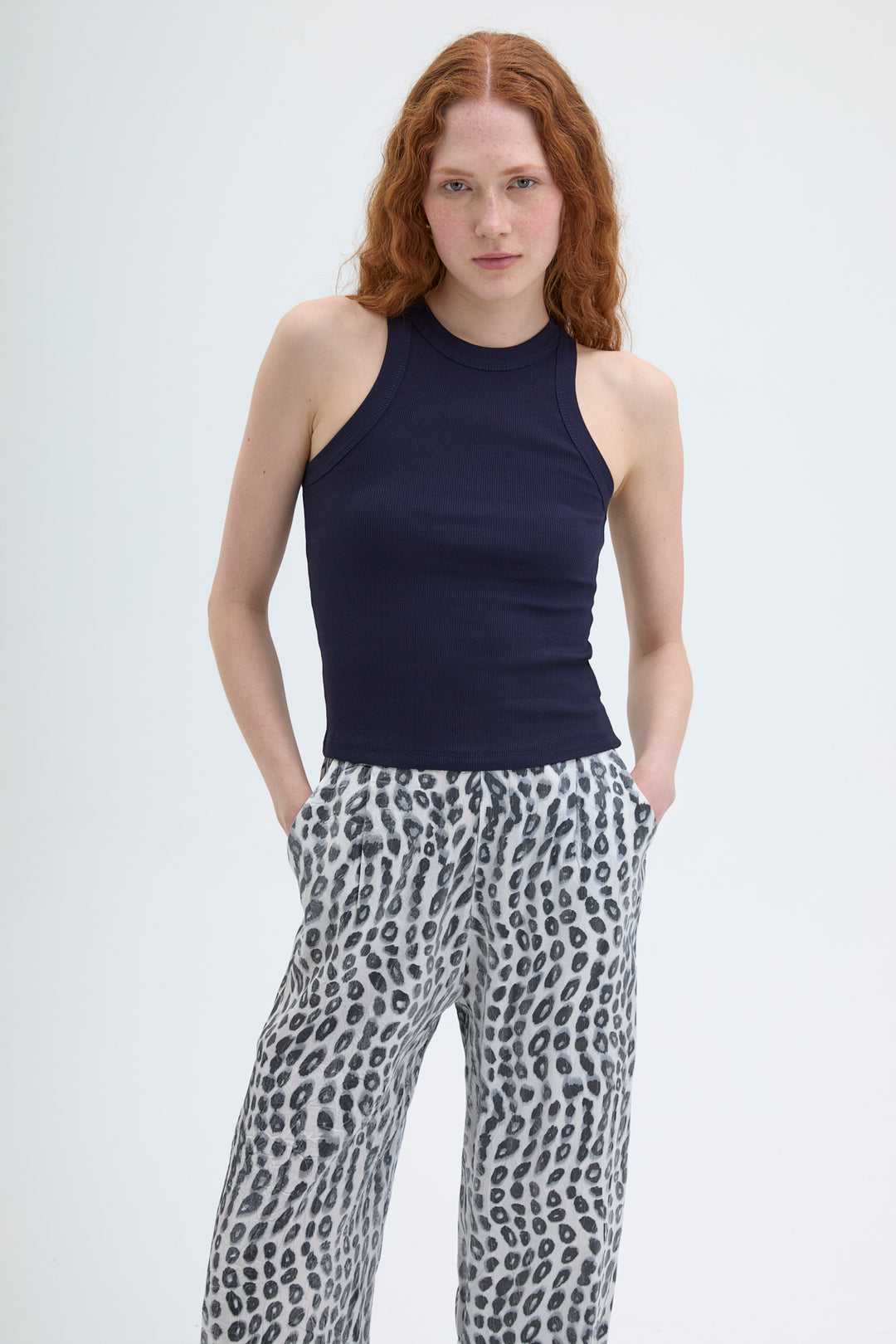 Halter Yaka Basic Fitilli Atlet Lacivert