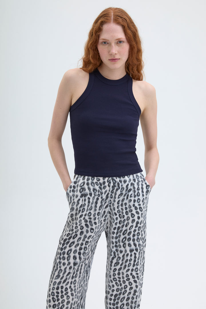 Halter Yaka Basic Fitilli Atlet Lacivert