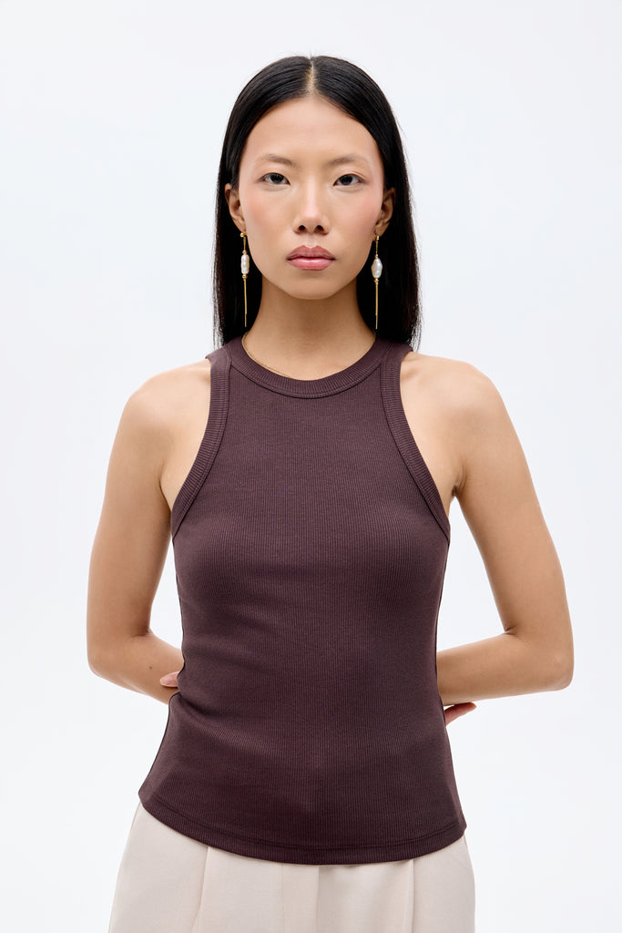 Halter Yaka Basic Fitilli Atlet Koyu Kahve