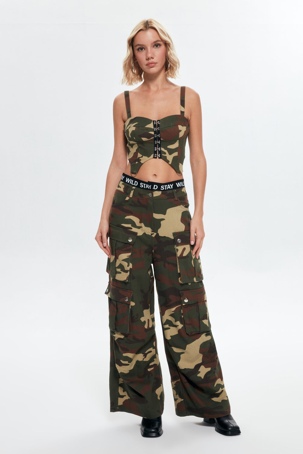 Camouflage Patterned Cargo Pants Khaki