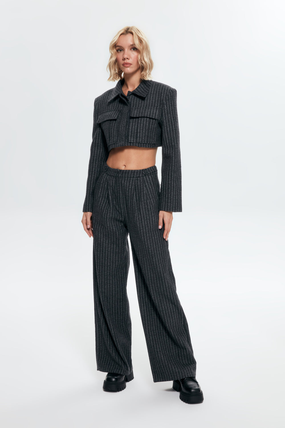 Stripe Detailed Palazzo Trousers Anthracite