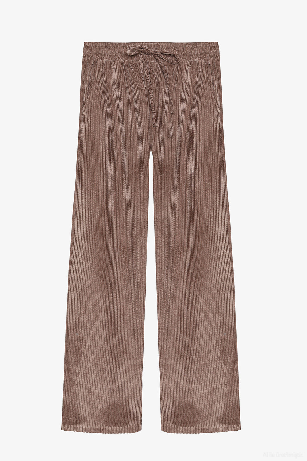 Beli Lastikli Kadife Bol Paça Pantolon Camel