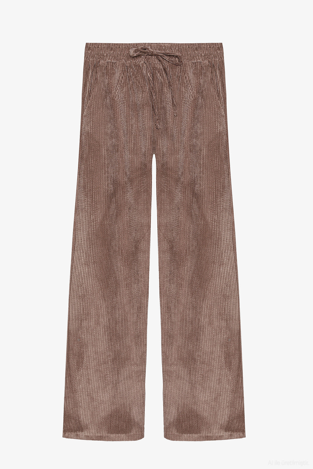 Beli Lastikli Kadife Bol Paça Pantolon Camel