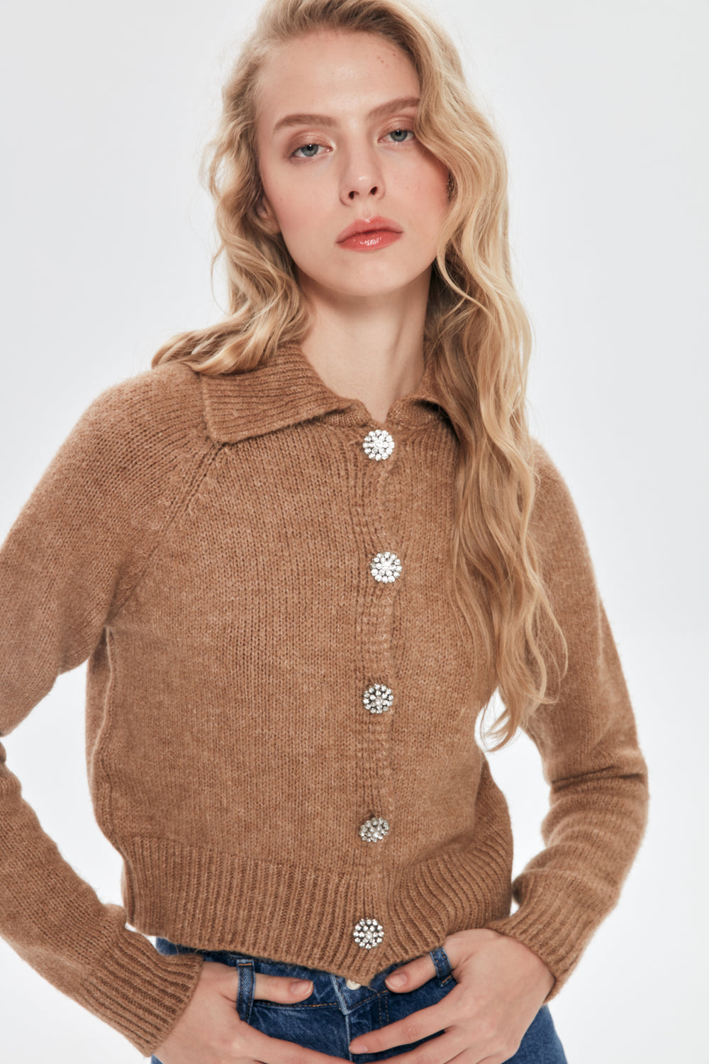 Düğme Detaylı Triko Hırka Bej