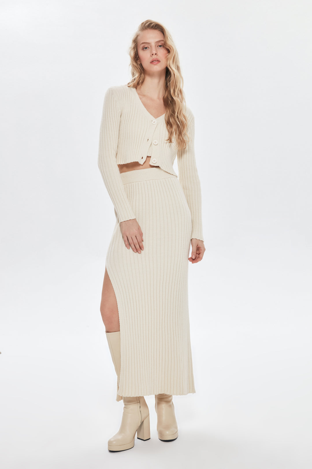 Üçlü Triko Takım Krem