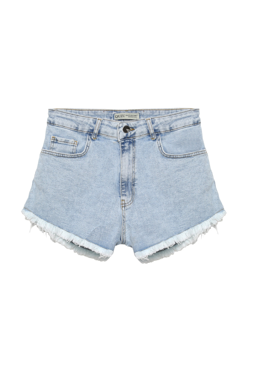 Püskül Detaylı Denim Şort Buz Mavi