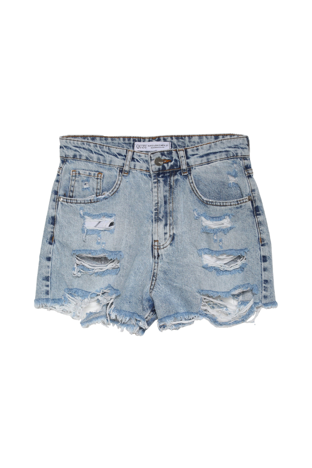 Paçası ve Önü Yırtık Detaylı Şort Mavi