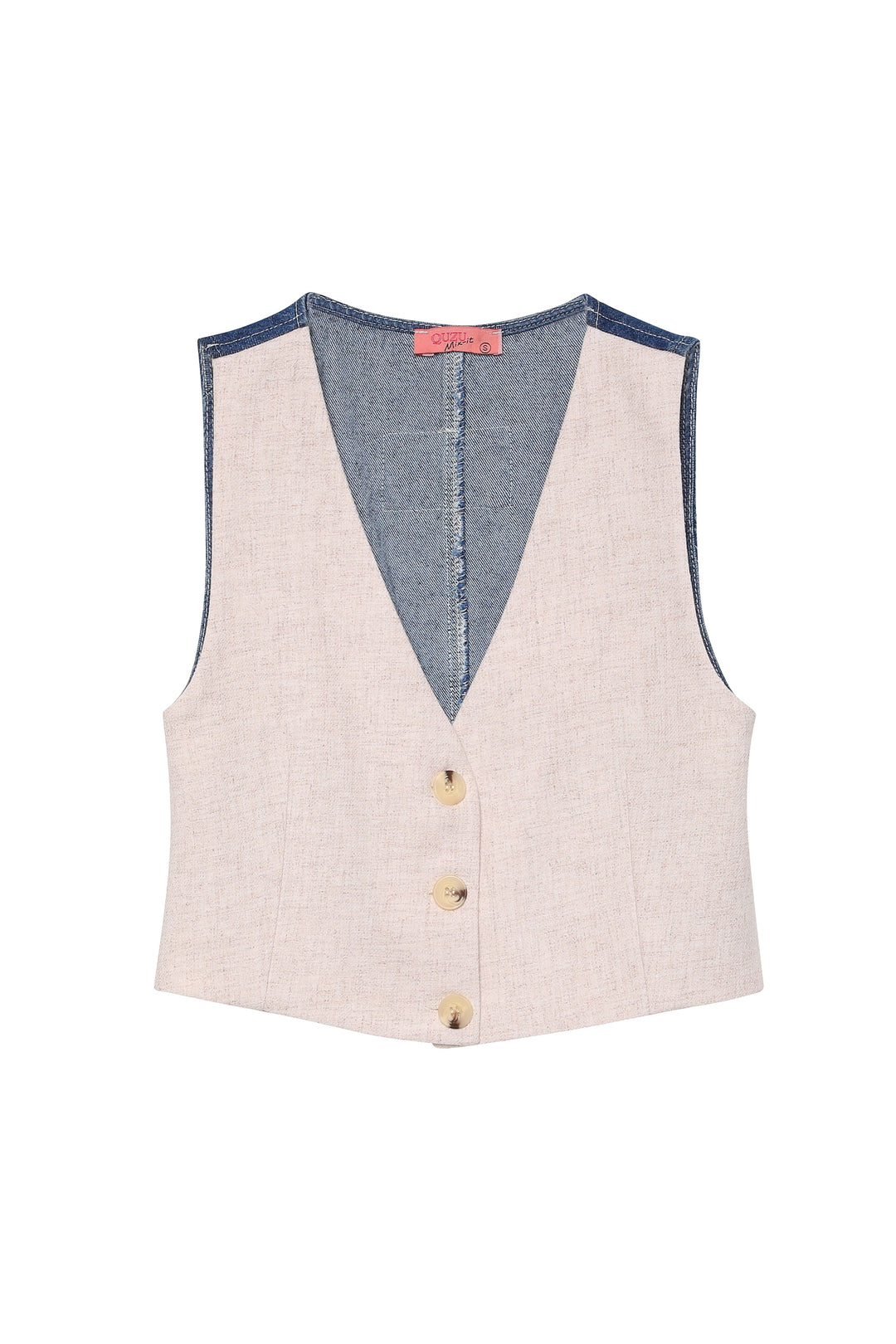 Denim Match Detaylı Yelek Naturel