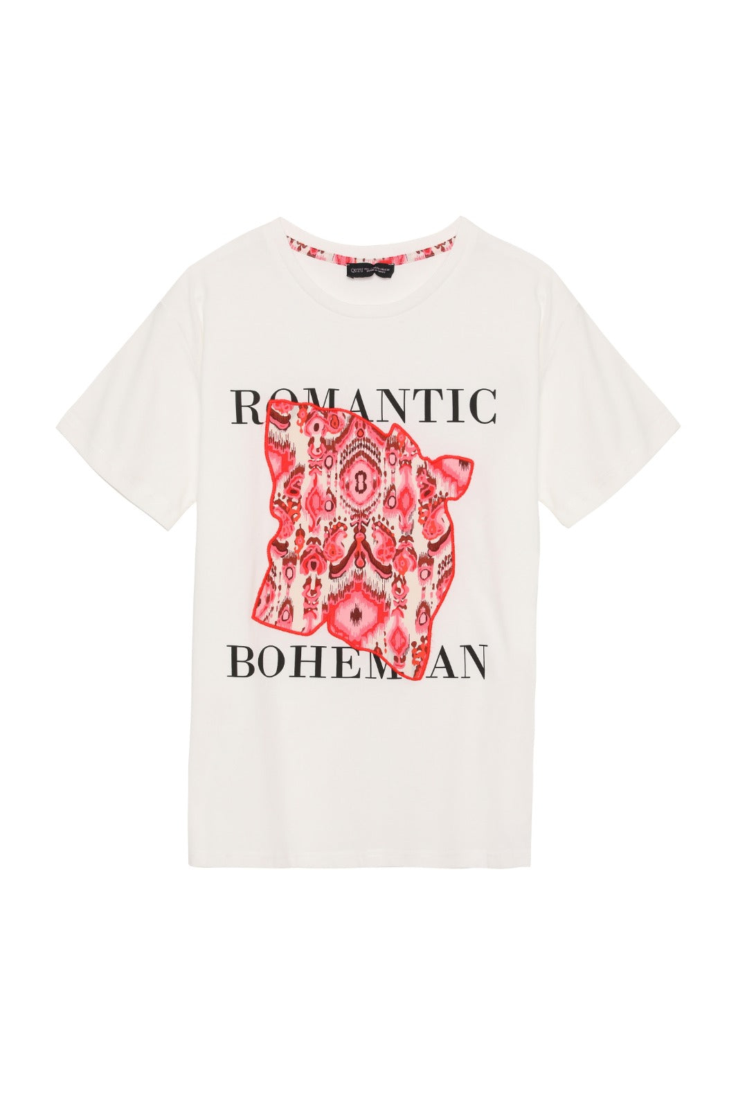 Renkli Desen Baskılı Tişört Ekru