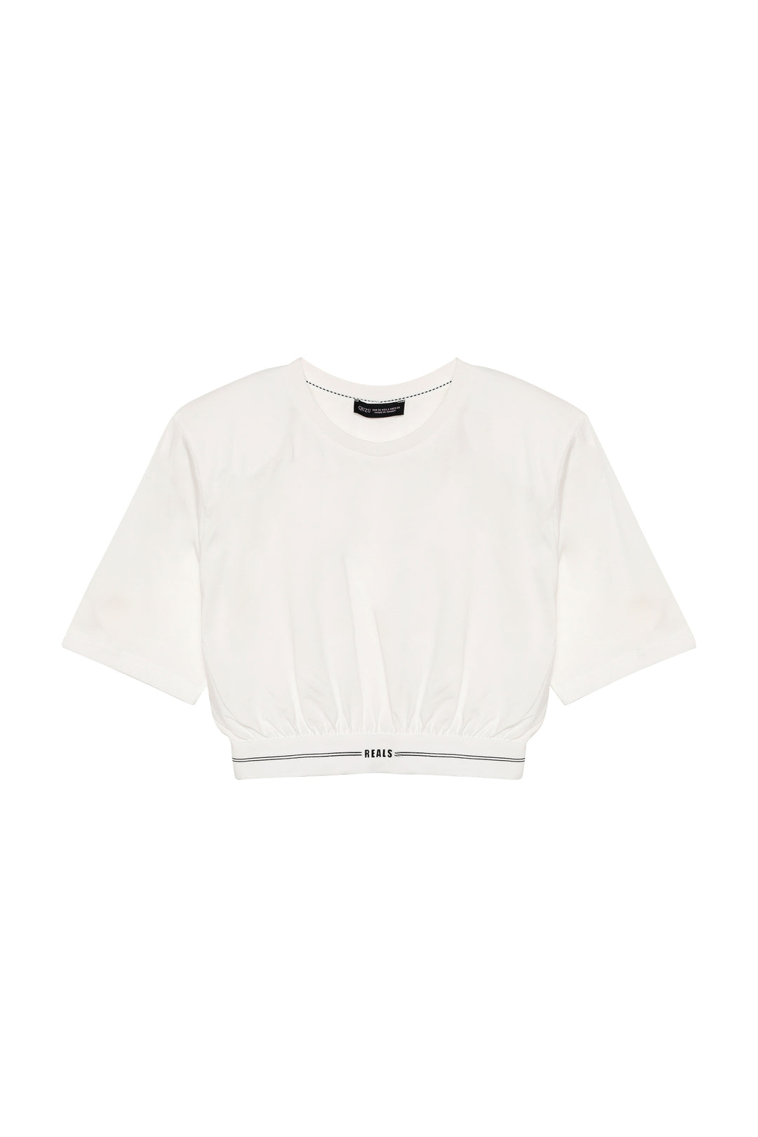 Beli Lastikli Vatkalı Crop Tişört Ekru