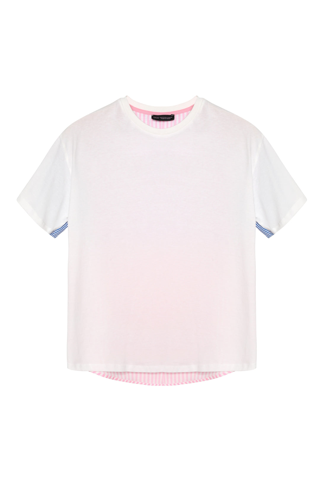 Çizgi Detaylı Kısa Kol Tişört Ekru