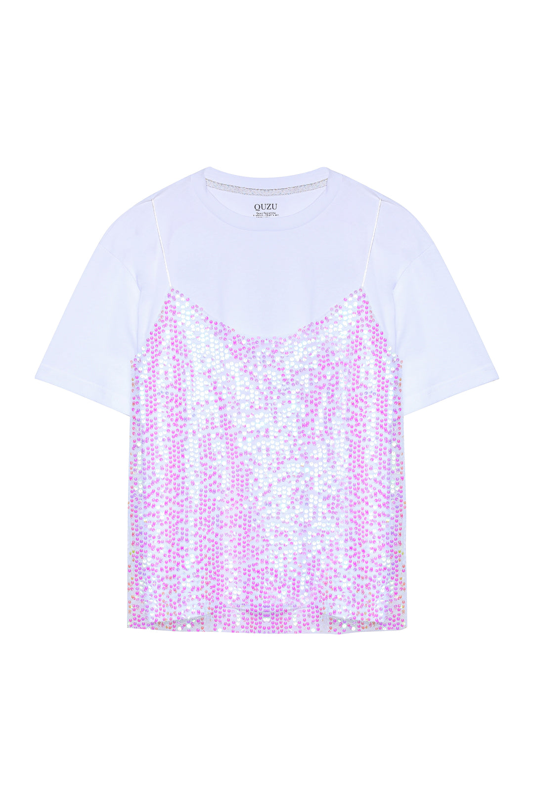 Askılı Payet Aksesuarlı Tişört Beyaz