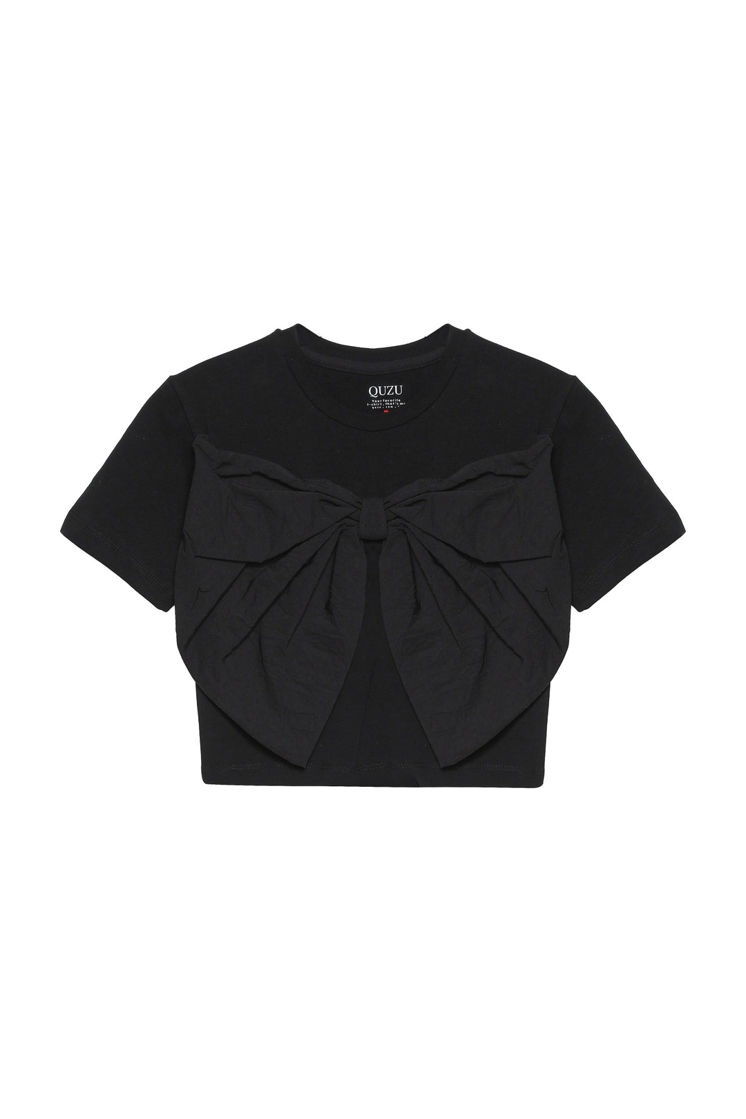 Kurdele Detaylı Crop Basic Tişört Siyah