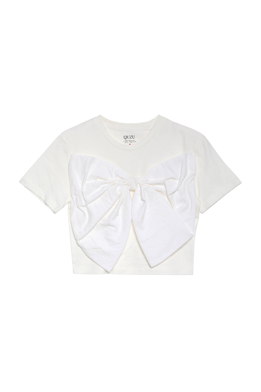 Kurdele Detaylı Crop Basic Tişört Ekru