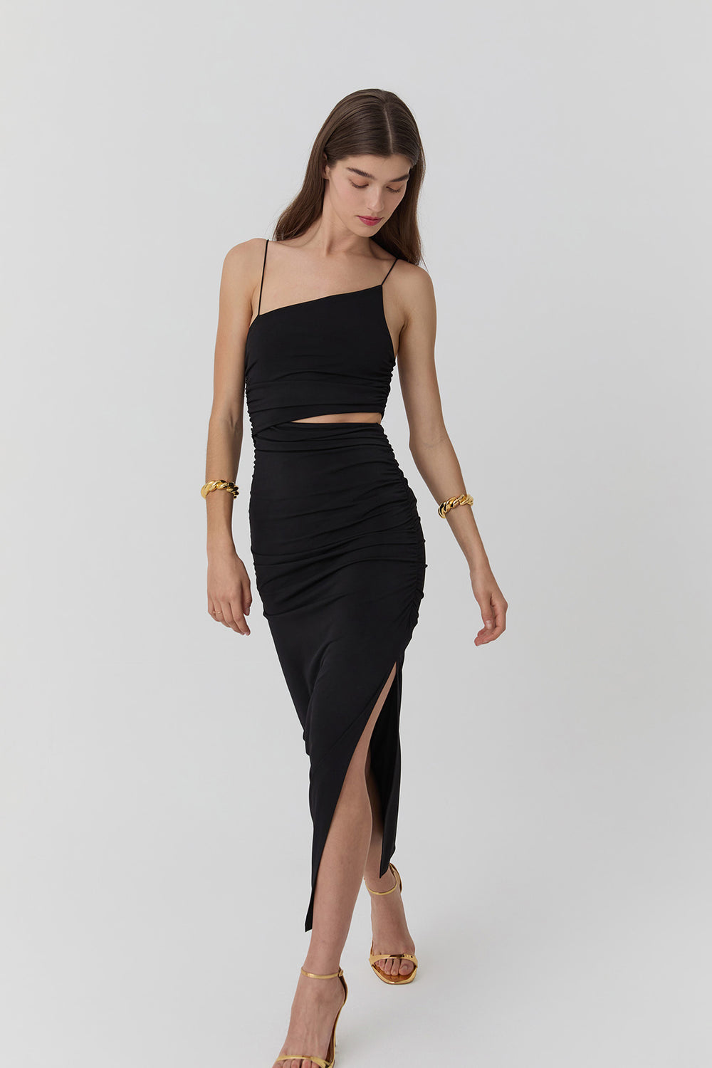 Cut Out Detaylı Drapeli Elbise Siyah