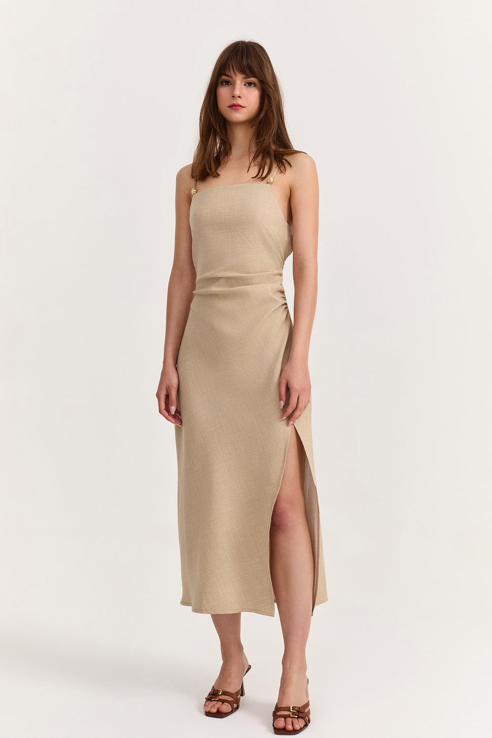 Sırt Dekolteli Yırtmaçlı Elbise Taş