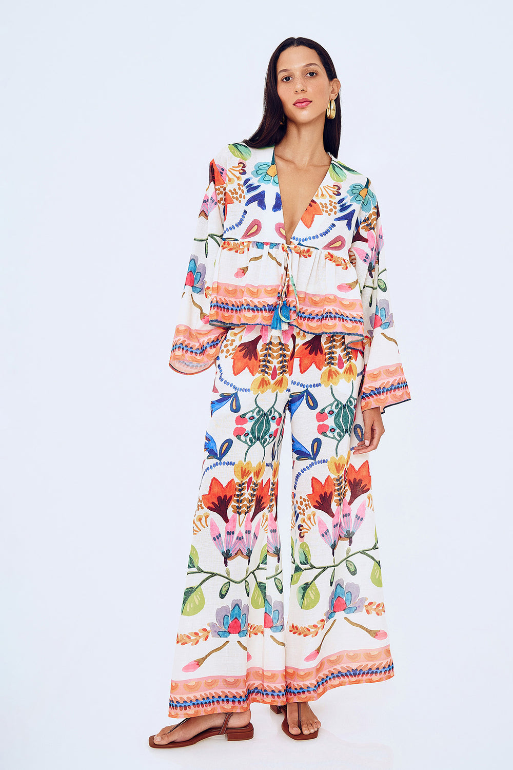 Desenli Bağlamalı Kimono Turuncu